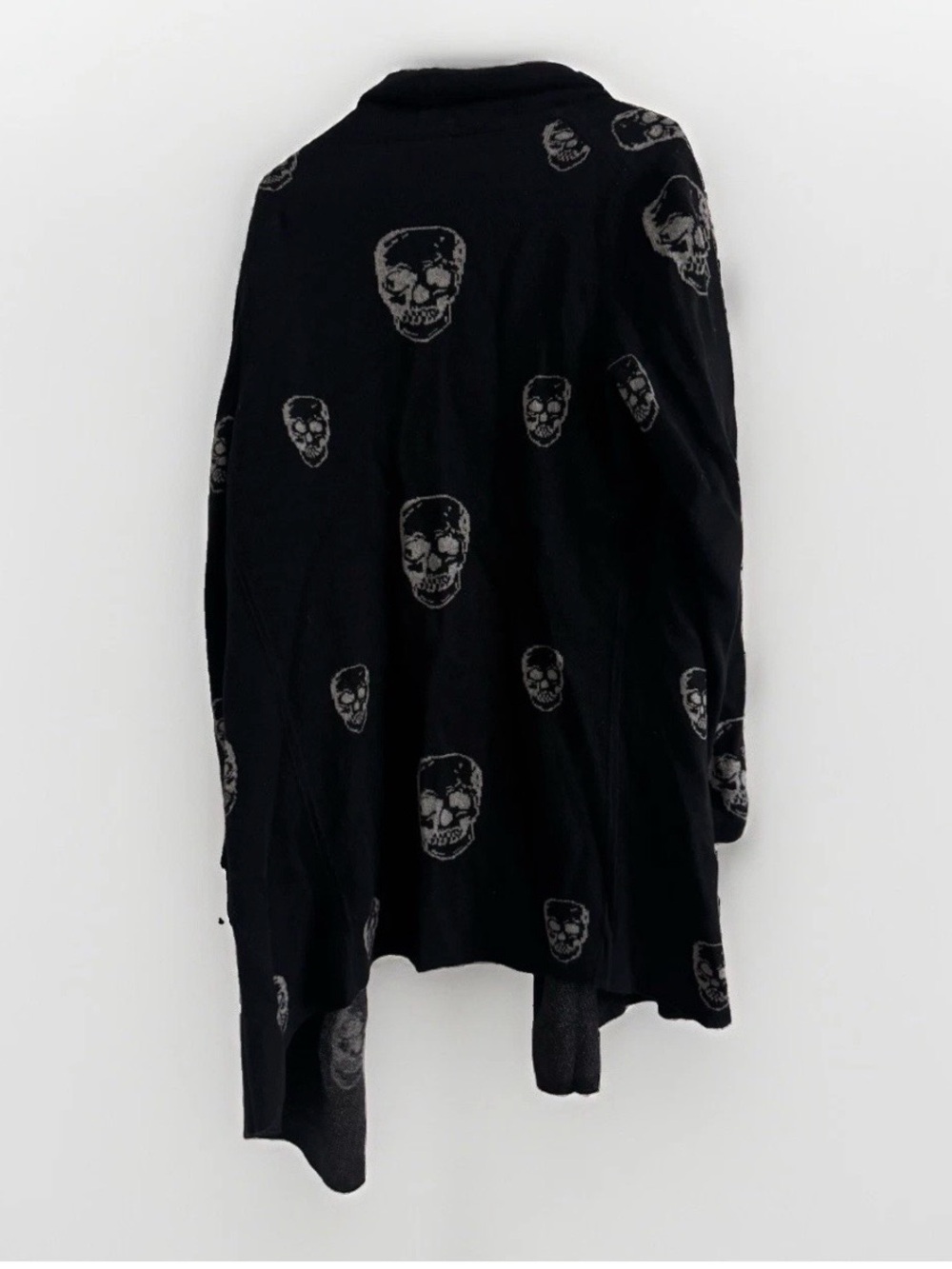 Marled Womens M Skull Cardigan Black Goth Halloween Waterfall Draped Sweater - Picture 2 of 9